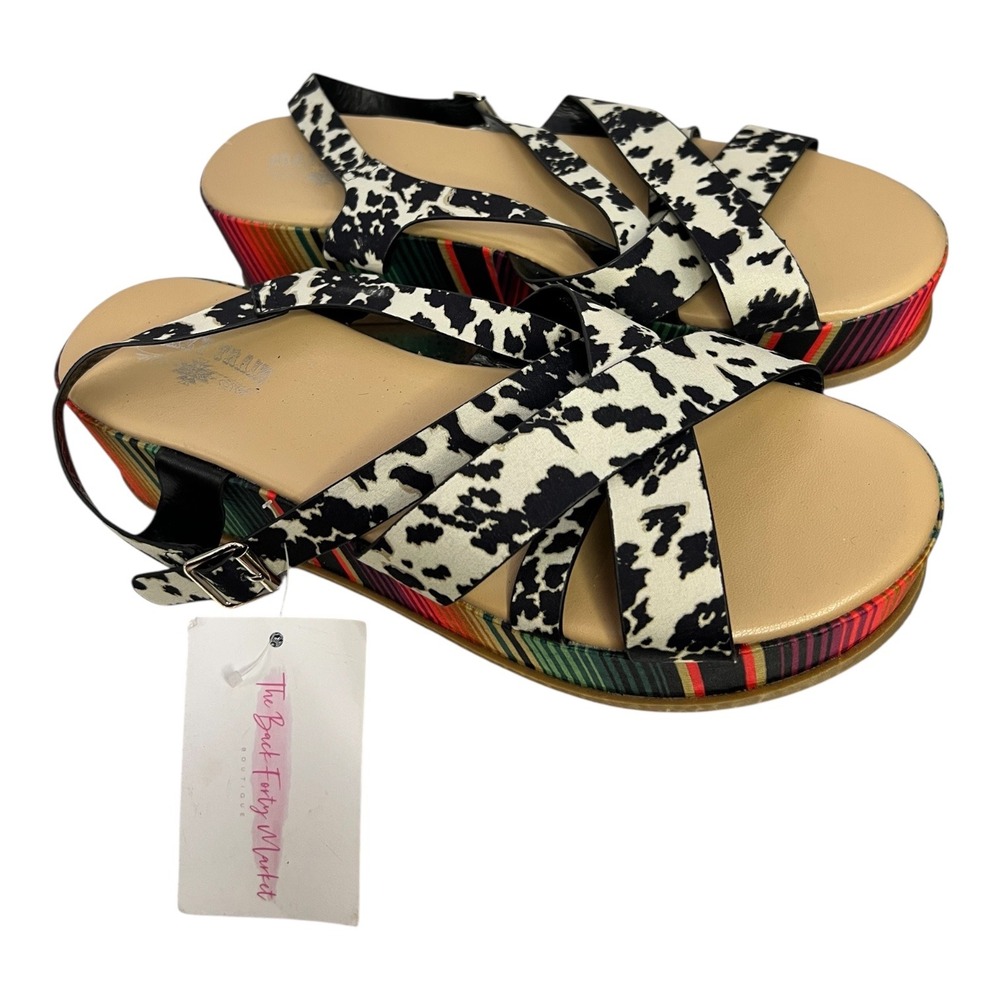 Crazy Train Womens Cow Cute Wedges Cow Print Serape Striped Platform Sandals 11 - Picture 3 of 9